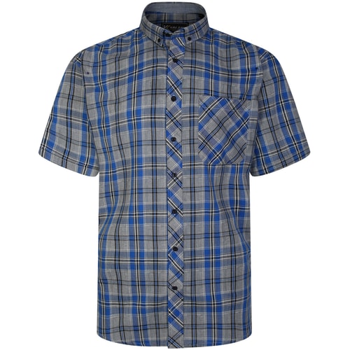 KAM Short Sleeve Check Shirt Blue 